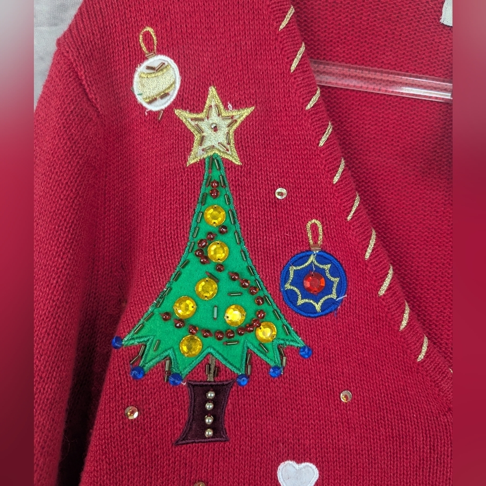Tiara International Christmas Collection Size XL Beaded/Sequin Cardigan Sweater - Picture 8 of 16